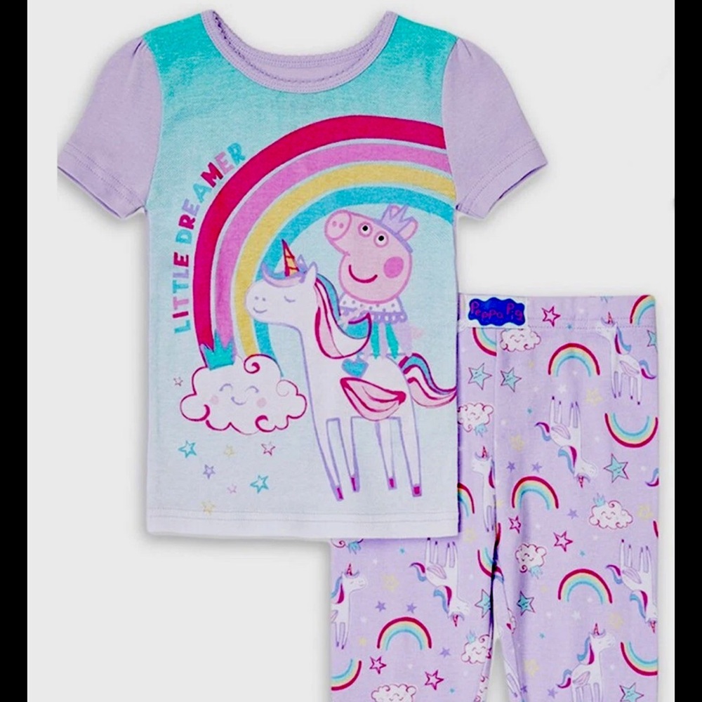 Peppa Pig Toddler Girls Little Dreamer Unicorn Rainbows 2 Pc Pajama Set Size 3T